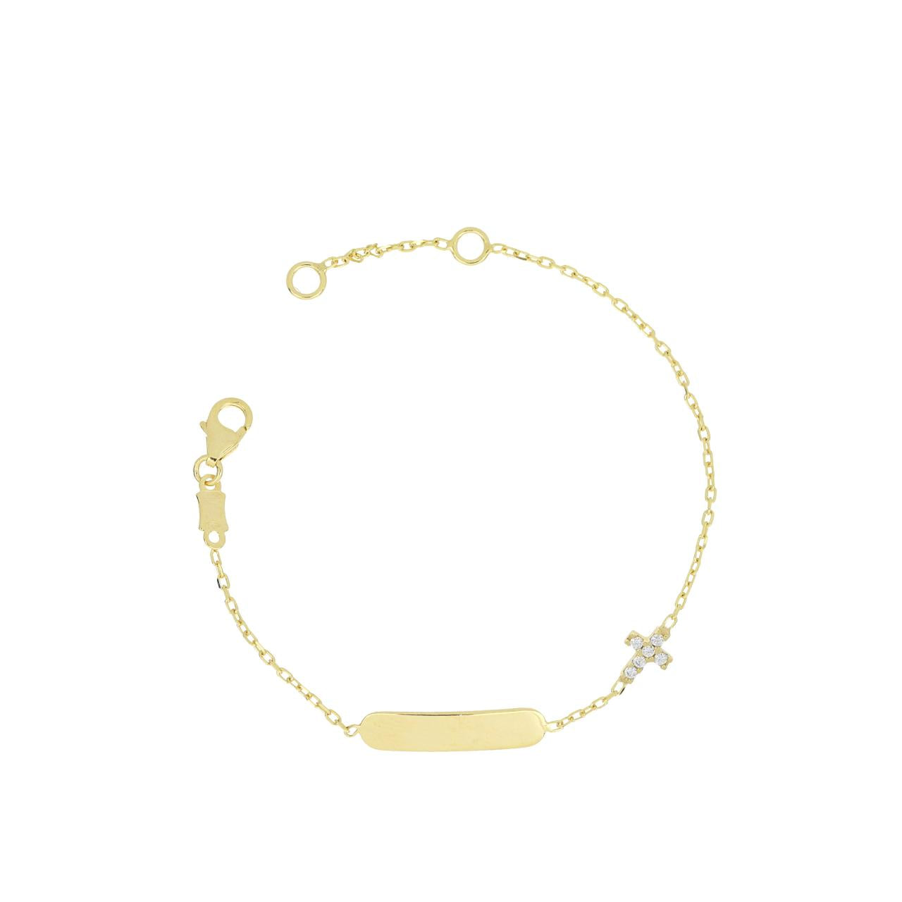 igold - Bracciale in Oro Giallo 375% 9 kt con Piastrina e Croce con Zirconi