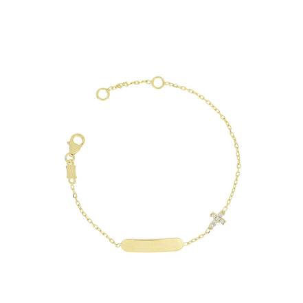 igold - Bracciale in Oro Giallo 375% 9 kt con Piastrina e Croce con Zirconi