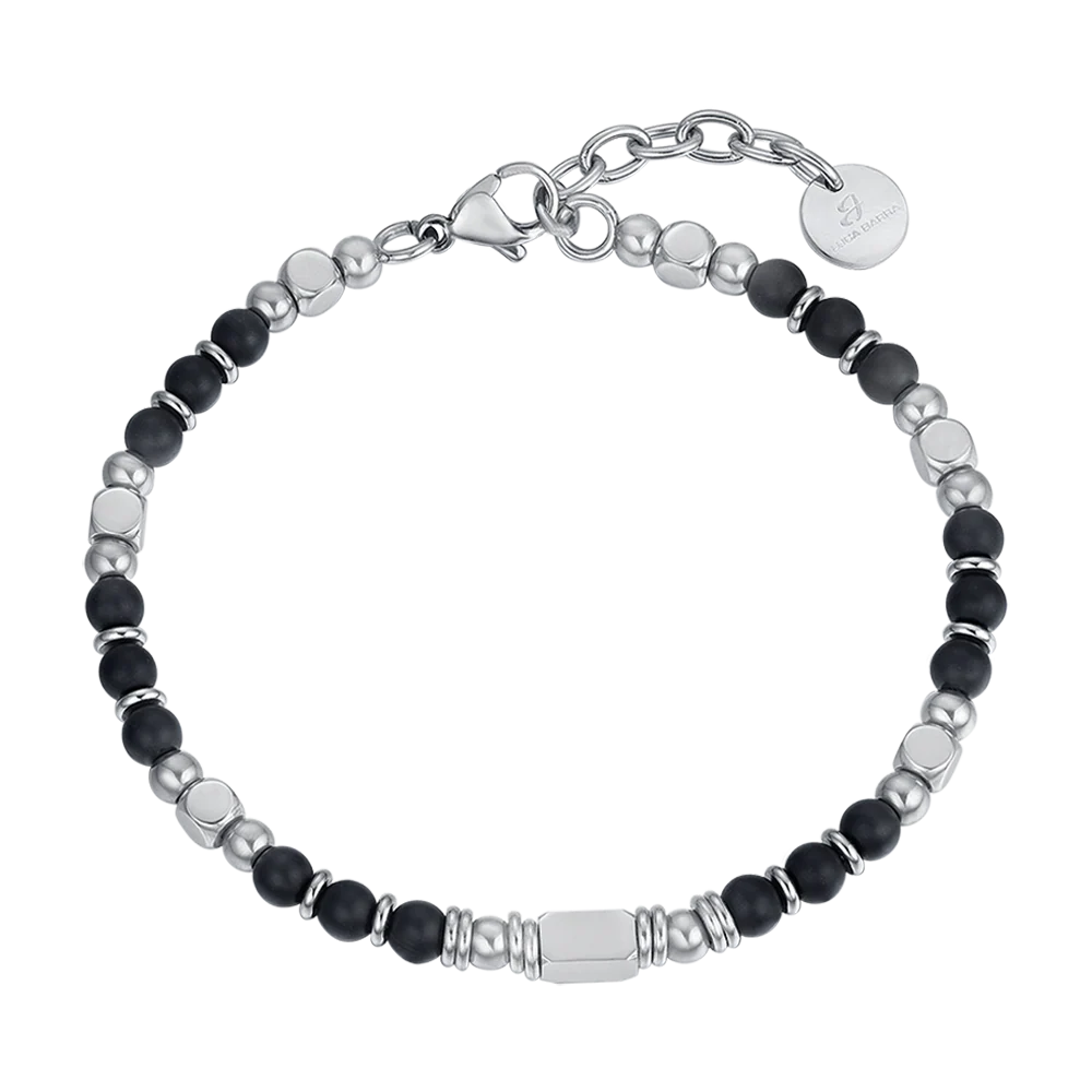 luca barra - BRACCIALE UOMO IN ACCIAIO CON AGATA NERA