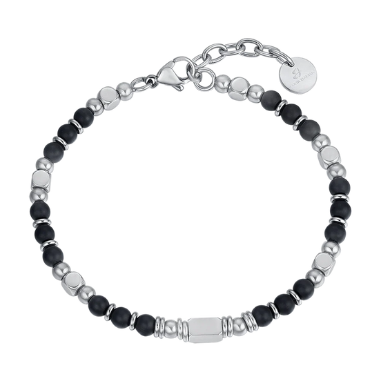 luca barra - BRACCIALE UOMO IN ACCIAIO CON AGATA NERA