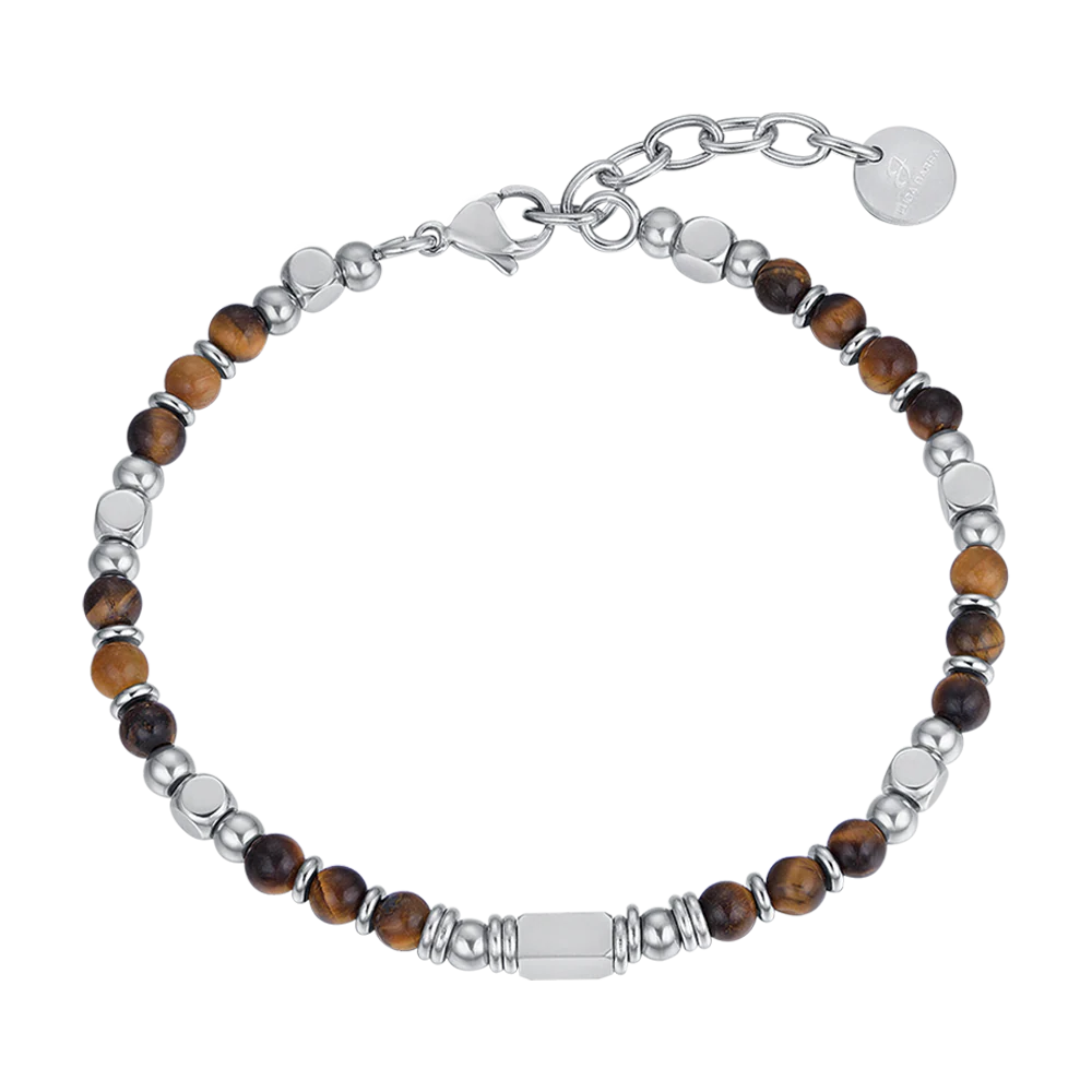 luca barra - BRACCIALE UOMO IN ACCIAIO CON OCCHIO DI TIGRE