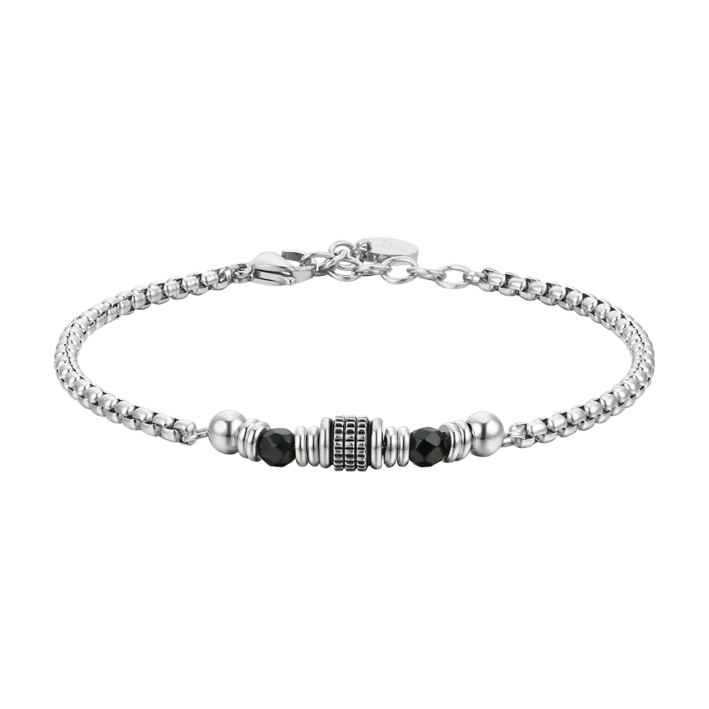 luca barra - BRACCIALE UOMO IN ACCIAIO AGATA NERA ED ELEMENTI