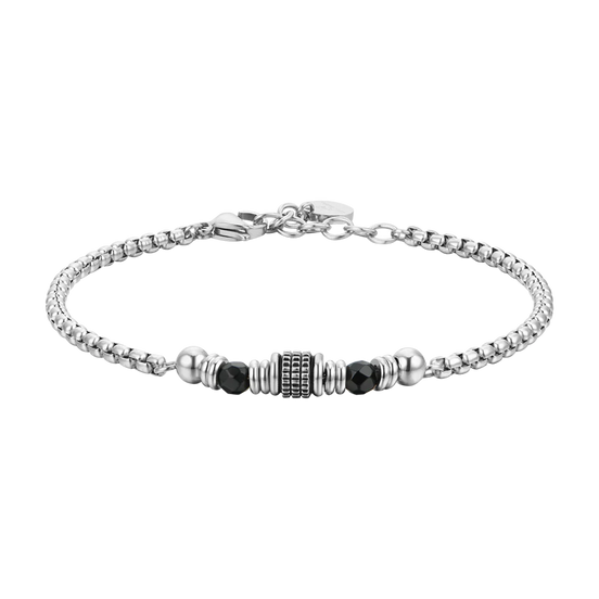 luca barra - BRACCIALE UOMO IN ACCIAIO AGATA NERA ED ELEMENTI