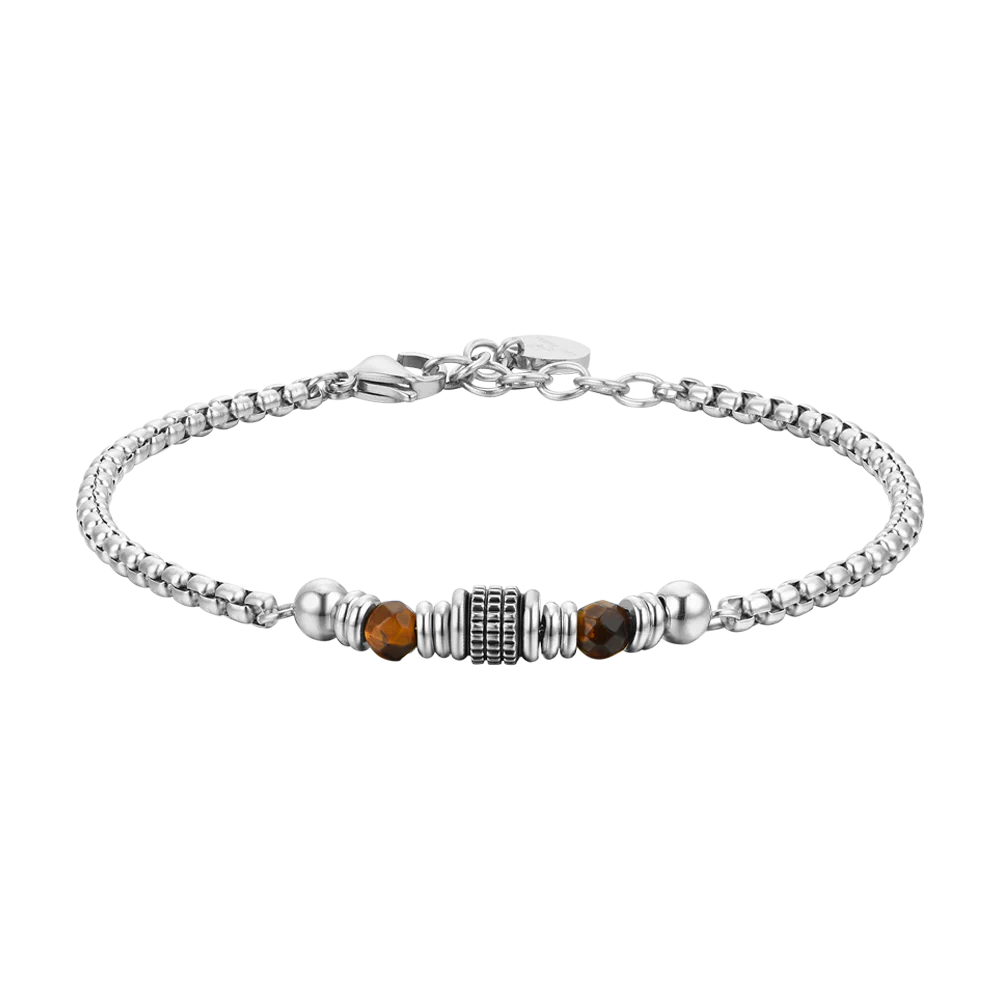 luca barra -BRACCIALE UOMO IN ACCIAIO PIETRE OCCHIO DI TIGRE