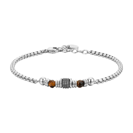 luca barra -BRACCIALE UOMO IN ACCIAIO PIETRE OCCHIO DI TIGRE