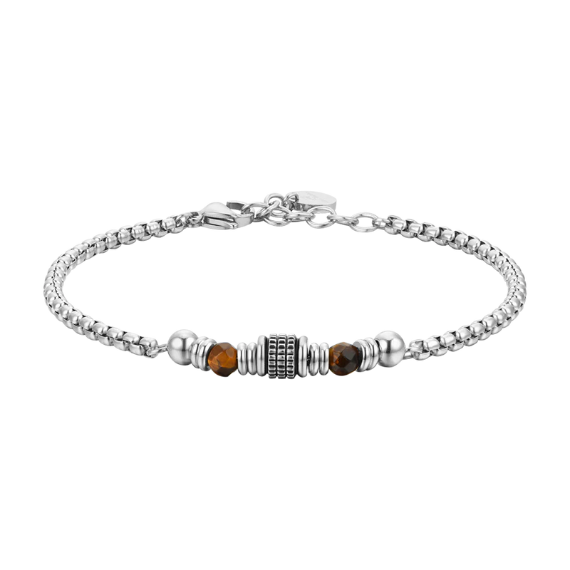 luca barra -BRACCIALE UOMO IN ACCIAIO PIETRE OCCHIO DI TIGRE