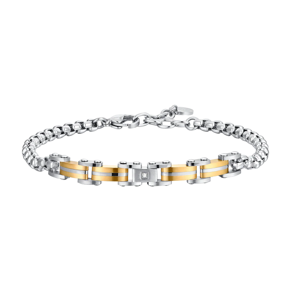 luca barra - BRACCIALE UOMO IN ACCIAIO ED ELEMENTI IN ACCIAIO IP GOLD