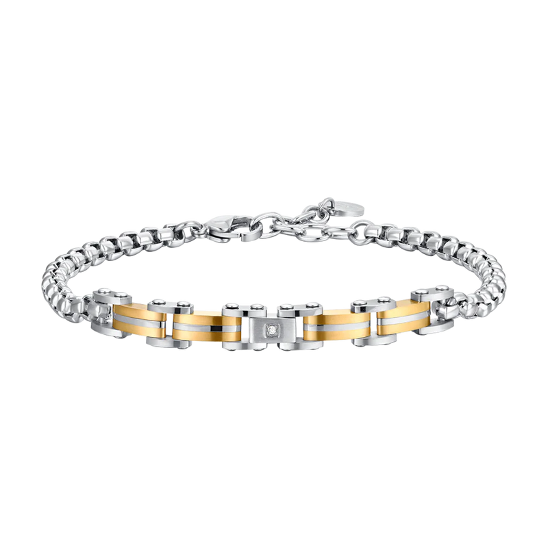 luca barra - BRACCIALE UOMO IN ACCIAIO ED ELEMENTI IN ACCIAIO IP GOLD