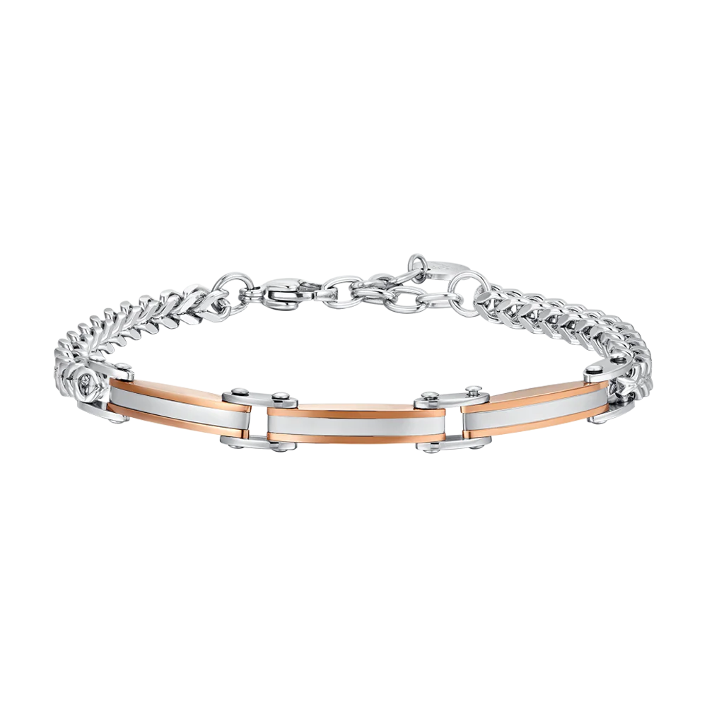 luca barra - BRACCIALE UOMO IN ACCIAIO ELEMENTI IN ACCIAIO IP ROSE GOLD