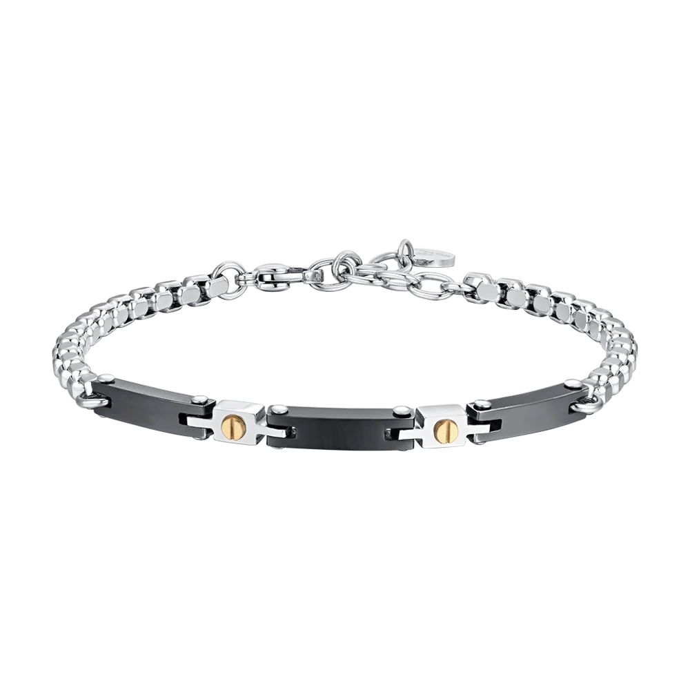 luca barra - BRACCIALE UOMO IN ACCIAIO E CERAMICA NERA