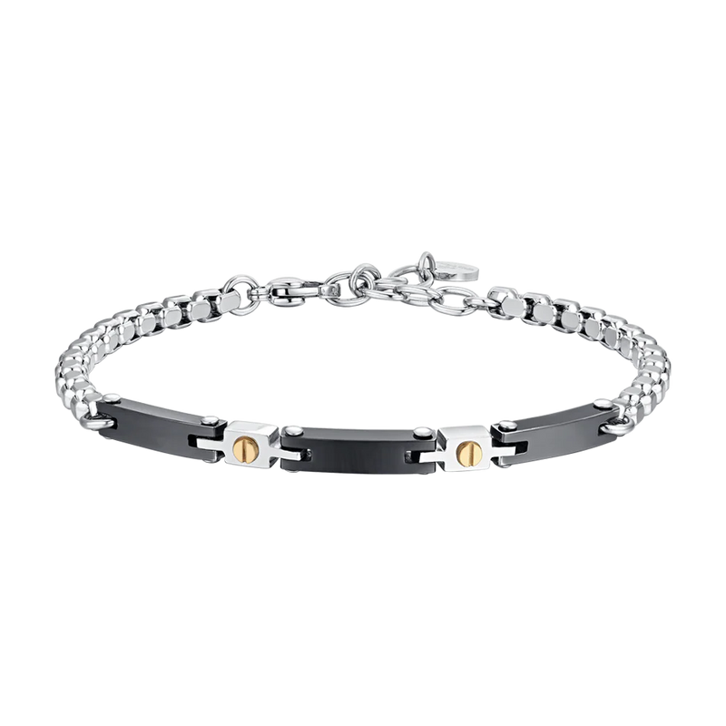 luca barra - BRACCIALE UOMO IN ACCIAIO E CERAMICA NERA