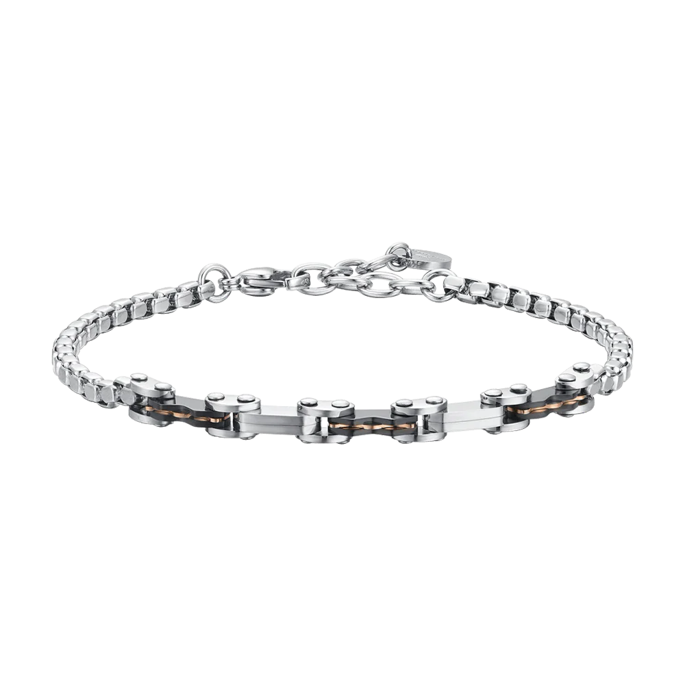 luca barra - BRACCIALE UOMO IN ACCIAIO ELEMENTI IP NERO E IP ROSE