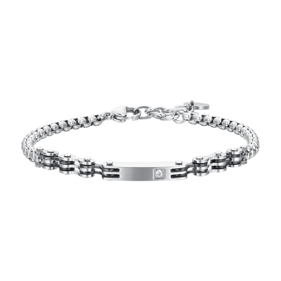 luca barra - BRACCIALE UOMO IN ACCIAIO ELEMENTI IP NERO E ZIRCONE