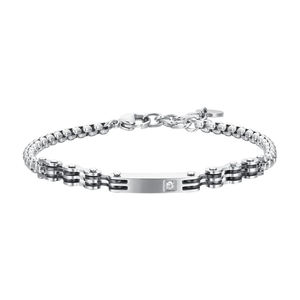 luca barra - BRACCIALE UOMO IN ACCIAIO ELEMENTI IP NERO E ZIRCONE