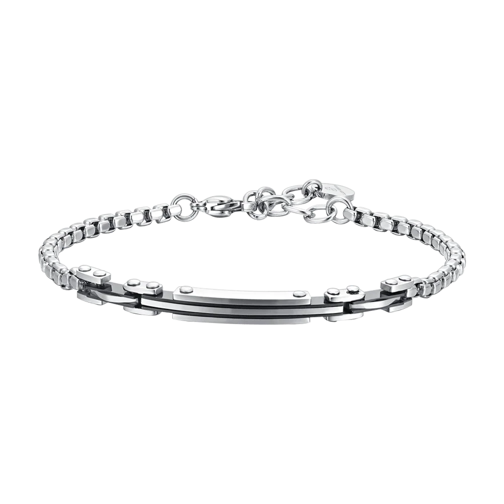 luca barra - BRACCIALE UOMO IN ACCIAIO PIASTRA ED ELEMENTI IP NERO