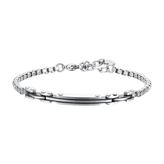 luca barra - BRACCIALE UOMO IN ACCIAIO PIASTRA ED ELEMENTI IP NERO