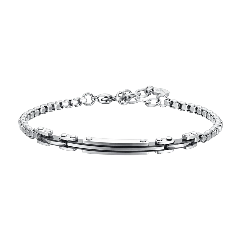 luca barra - BRACCIALE UOMO IN ACCIAIO PIASTRA ED ELEMENTI IP NERO