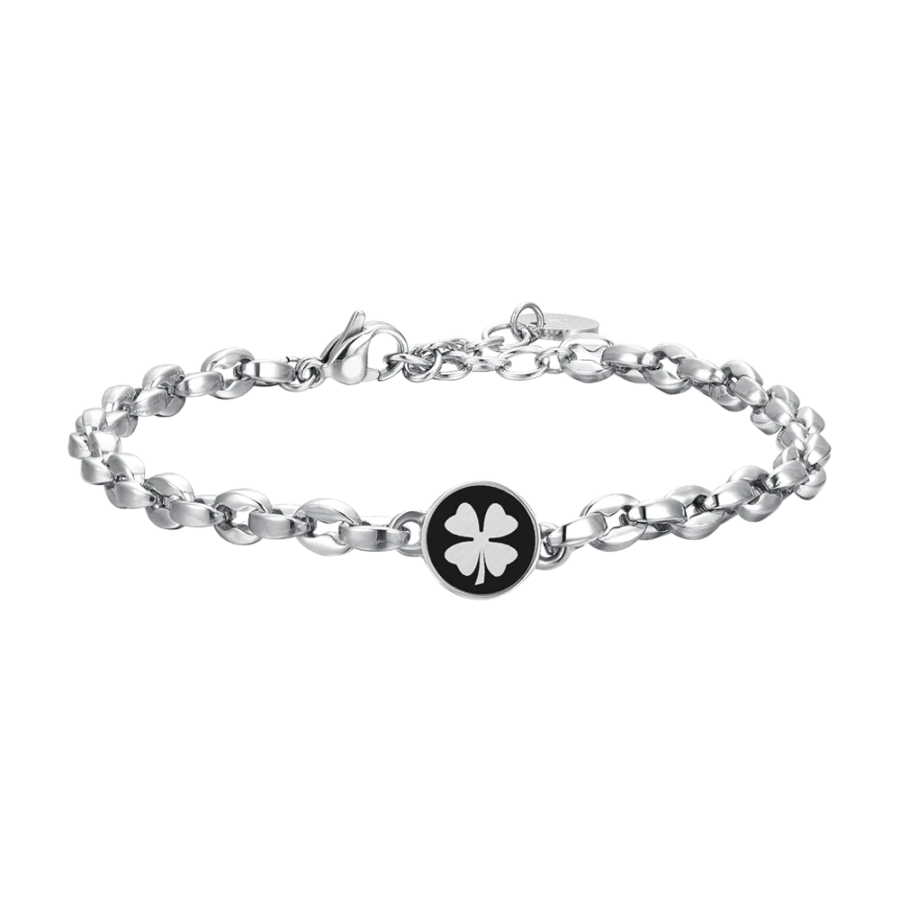 luca barra - BRACCIALE UOMO IN ACCIAIO CON QUADRIFOGLIO