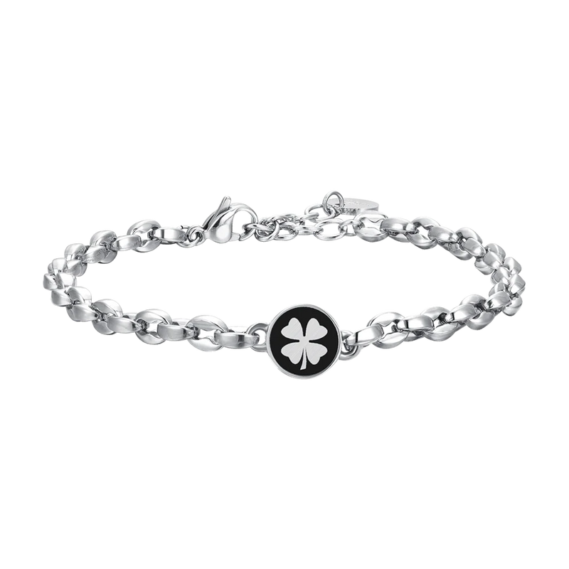 luca barra - BRACCIALE UOMO IN ACCIAIO CON QUADRIFOGLIO