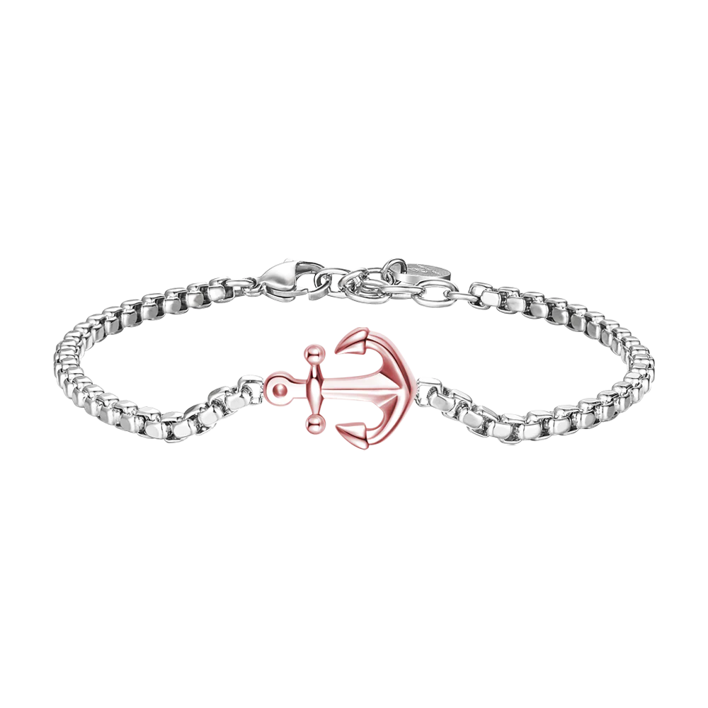 luca barra - BRACCIALE UOMO IN ACCIAIO IP ROSE CON ANCORA