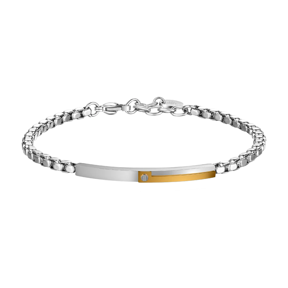 luca barra - BRACCIALE UOMO IN ACCIAIO, PIASTRA CON ELEMENTO IP GOLD