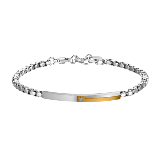 luca barra - BRACCIALE UOMO IN ACCIAIO, PIASTRA CON ELEMENTO IP GOLD