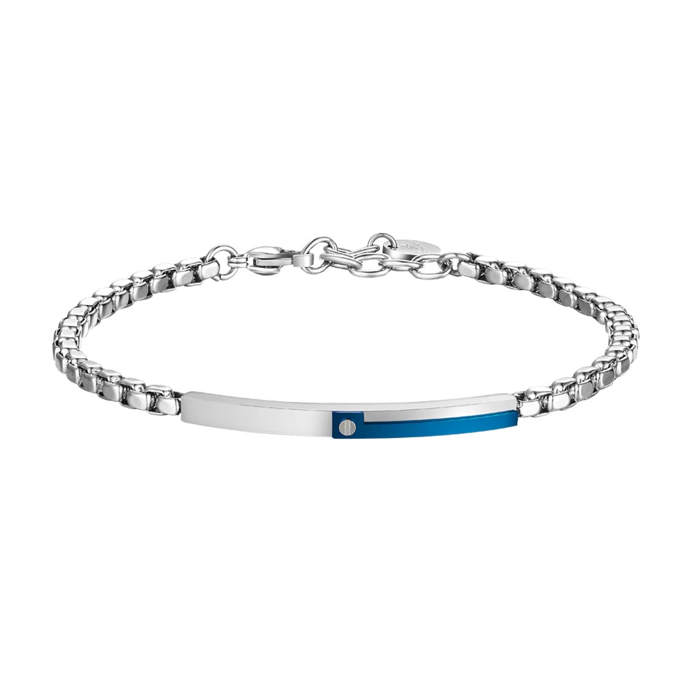 luca barra - BRACCIALE UOMO IN ACCIAIO, PIASTRA CON ELEMENTO IP BLU