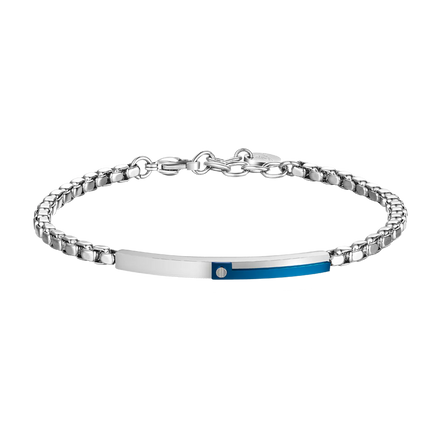 luca barra - BRACCIALE UOMO IN ACCIAIO, PIASTRA CON ELEMENTO IP BLU