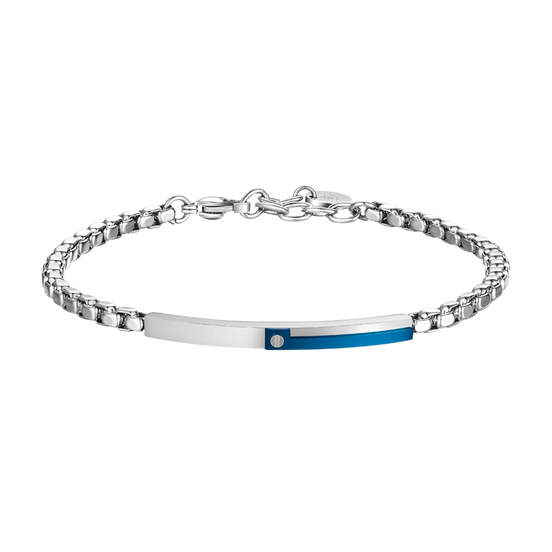 luca barra - BRACCIALE UOMO IN ACCIAIO, PIASTRA CON ELEMENTO IP BLU