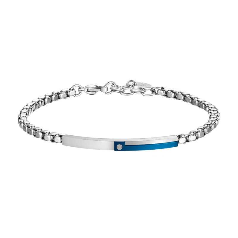 luca barra - BRACCIALE UOMO IN ACCIAIO, PIASTRA CON ELEMENTO IP BLU
