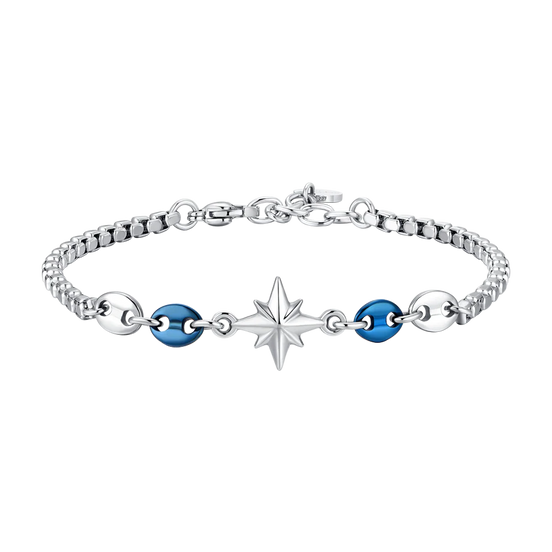 luca barra - BRACCIALE UOMO IN ACCIAIO CON ROSA DEI VENTI ED ELEMENTI IN ACCIAIO IP BLU