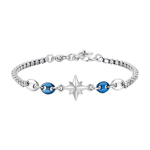 luca barra - BRACCIALE UOMO IN ACCIAIO CON ROSA DEI VENTI ED ELEMENTI IN ACCIAIO IP BLU