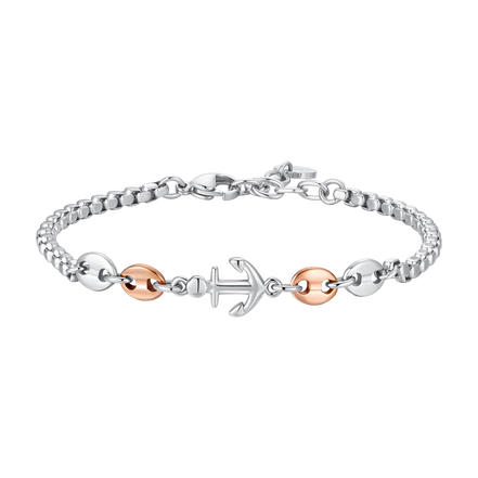 luca barra - BRACCIALE UOMO IN ACCIAIO CON ANCORA ED ELEMENTI IN ACCIAIO IP ROSE