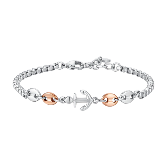 luca barra - BRACCIALE UOMO IN ACCIAIO CON ANCORA ED ELEMENTI IN ACCIAIO IP ROSE