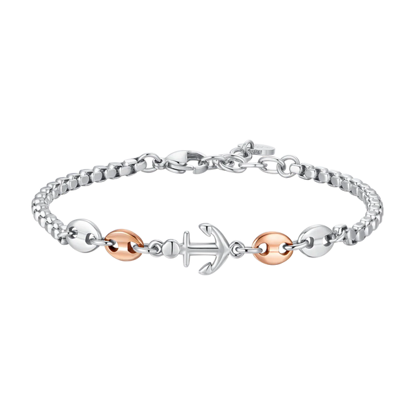 luca barra - BRACCIALE UOMO IN ACCIAIO CON ANCORA ED ELEMENTI IN ACCIAIO IP ROSE