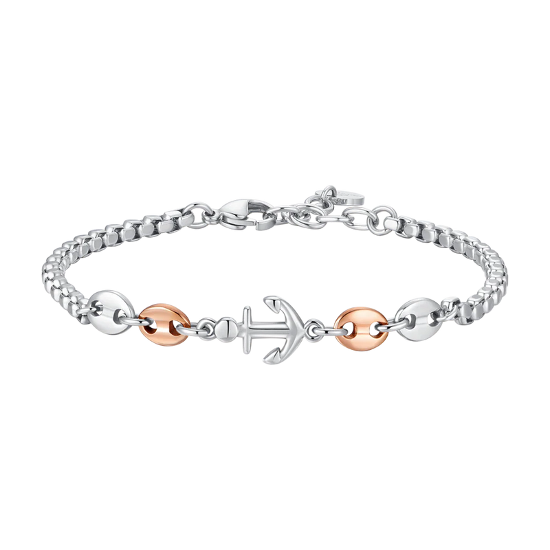 luca barra - BRACCIALE UOMO IN ACCIAIO CON ANCORA ED ELEMENTI IN ACCIAIO IP ROSE