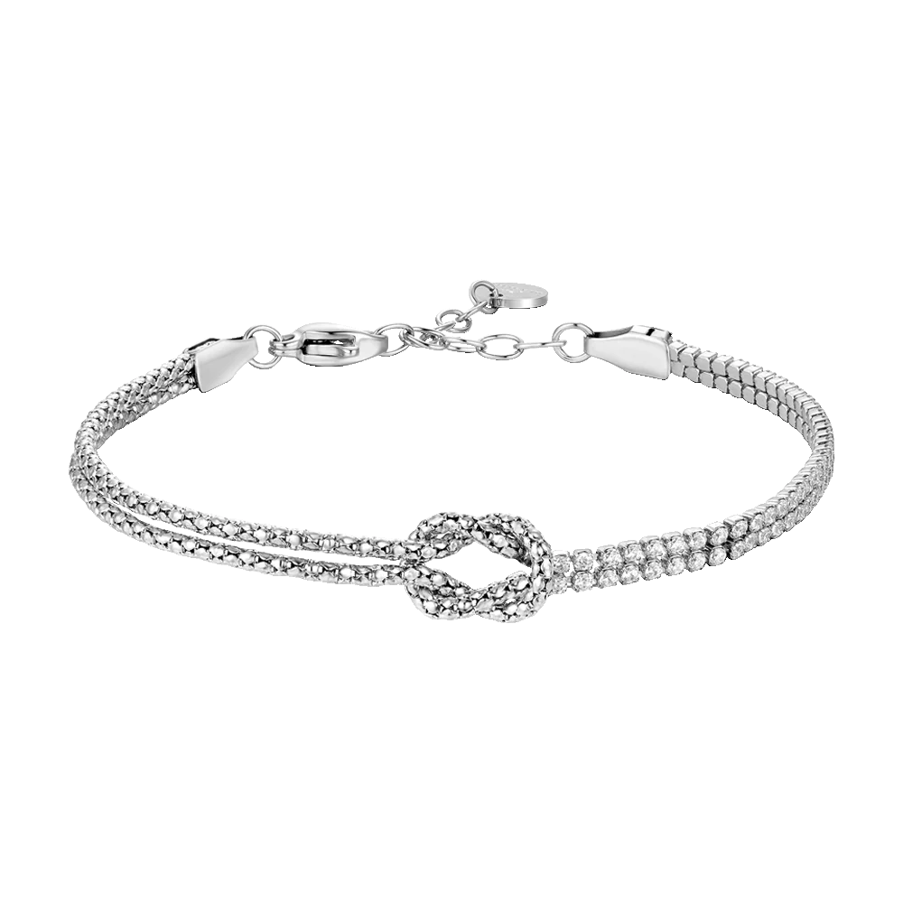luca barra - BRACCIALE  IN ACCIAIO CON NODO E ZIRCONI BIANCHI