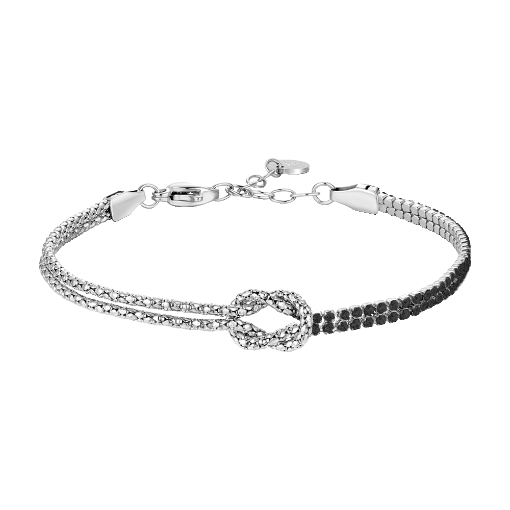 luca barra - BRACCIALE  IN ACCIAIO CON NODO E ZIRCONI NERI