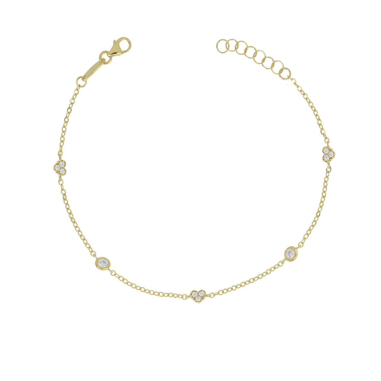 igold - Bracciale in Oro Giallo 375% 9 kt con Cuori Pavé e Punti Luce