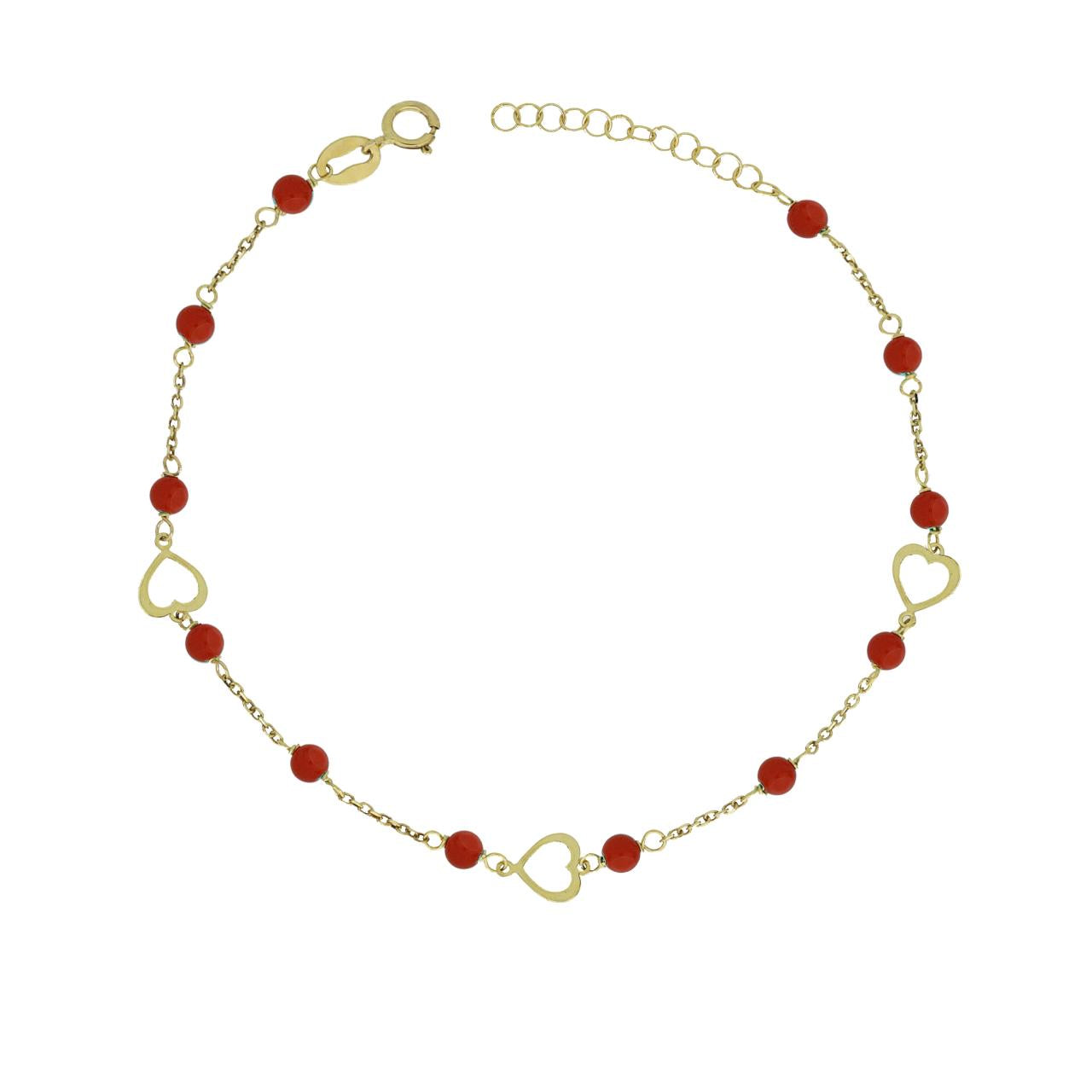 igold - Bracciale con Cuori e Sfere Rosse in Oro Giallo 375% 9 kt