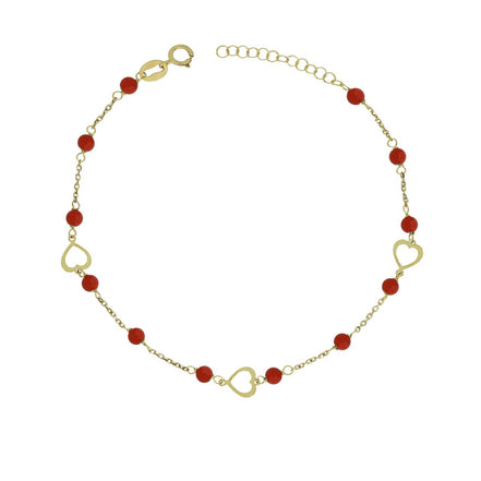 igold - Bracciale con Cuori e Sfere Rosse in Oro Giallo 375% 9 kt