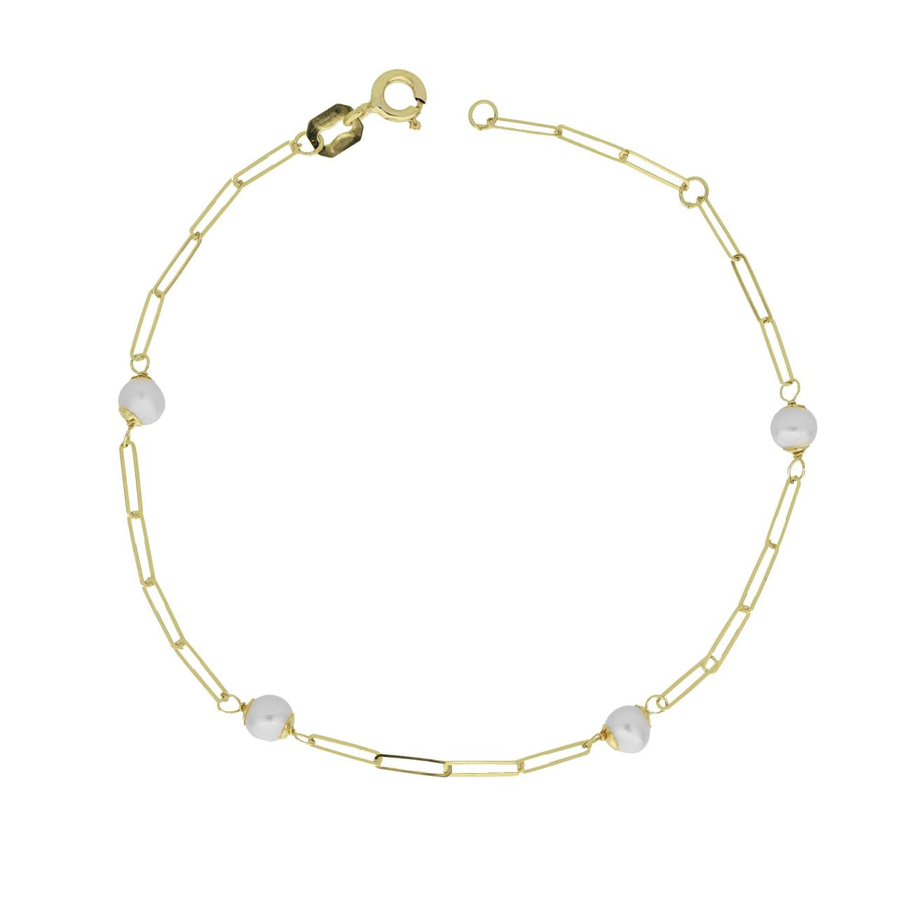 igold - Bracciale in Oro Giallo 9 kt con Catena a Graffetta e perle
