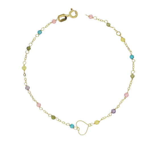 igold - Bracciale Donna in Oro Giallo 375% 9 kt con Cuore Traforato e Pietre Multicolore