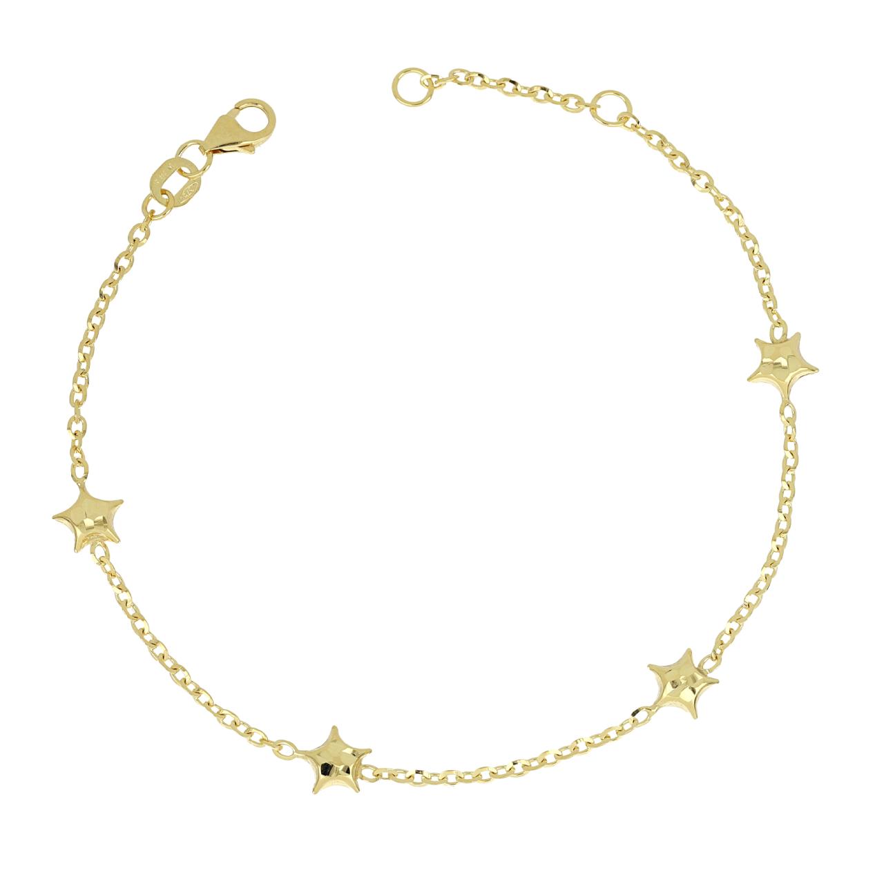 igold - Bracciale con Stelle Lucide in Oro Giallo 9 kt su Catena Forzatina