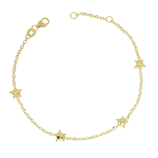 igold - Bracciale con Stelle Lucide in Oro Giallo 9 kt su Catena Forzatina