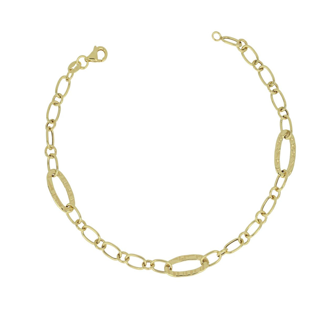 igold - Bracciale a Catena con Maglie Ovali Martellate in Oro Giallo 375% 9 kt