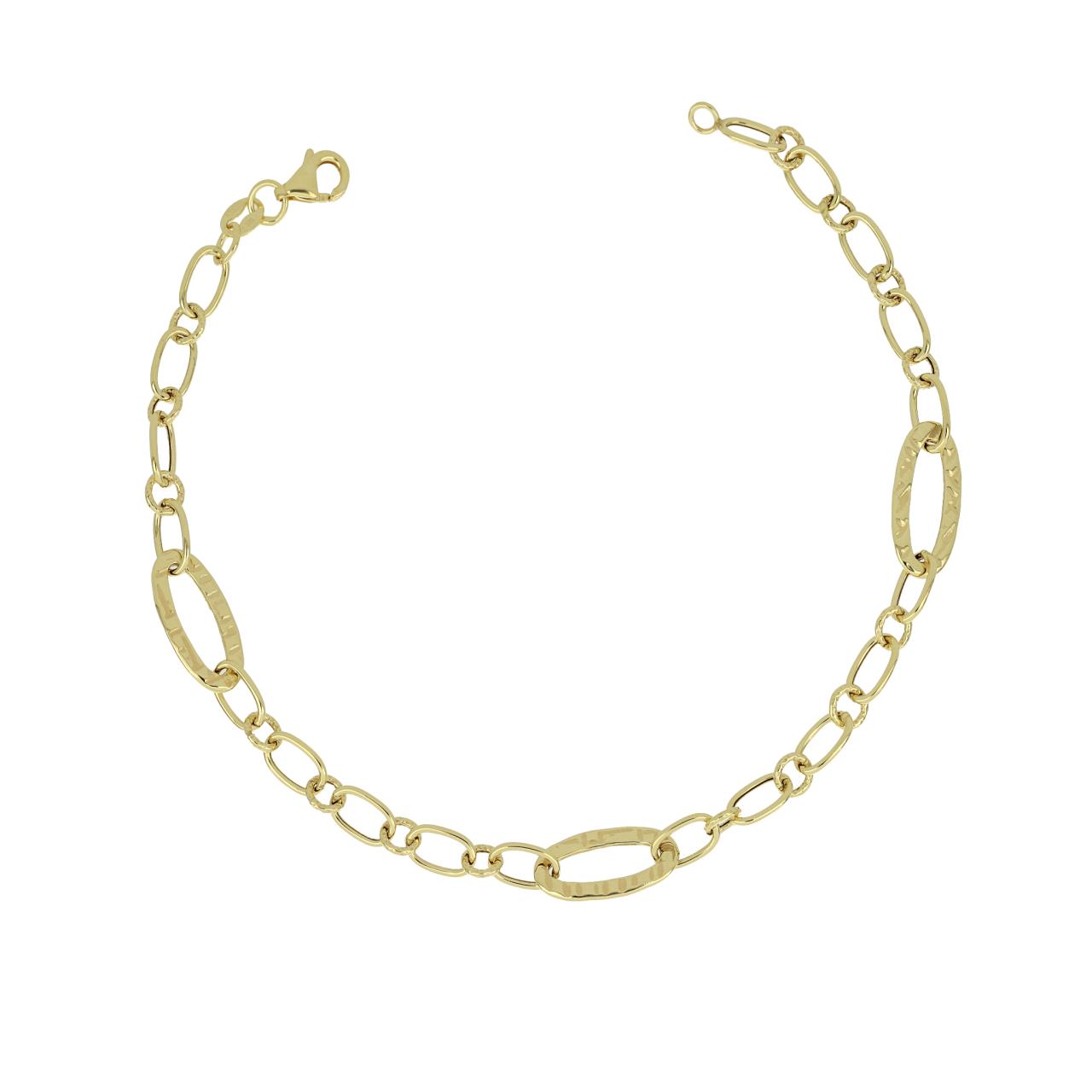 igold - Bracciale a Catena con Maglie Ovali Martellate in Oro Giallo 375% 9 kt