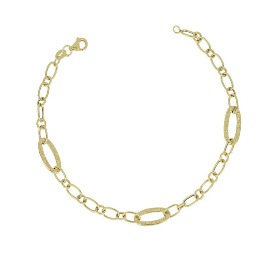 igold - Bracciale a Catena con Maglie Ovali Martellate in Oro Giallo 375% 9 kt