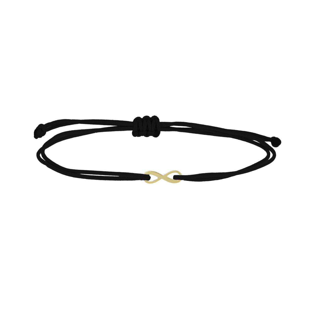 igold - Bracciale Donna con Cordino Nero e Simbolo Infinito in Oro Giallo 375% 9 kt
