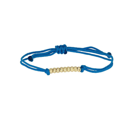 igold - Bracciale in Cordino Blu con Cilindri Torniti in Oro Giallo 375% 9 kt